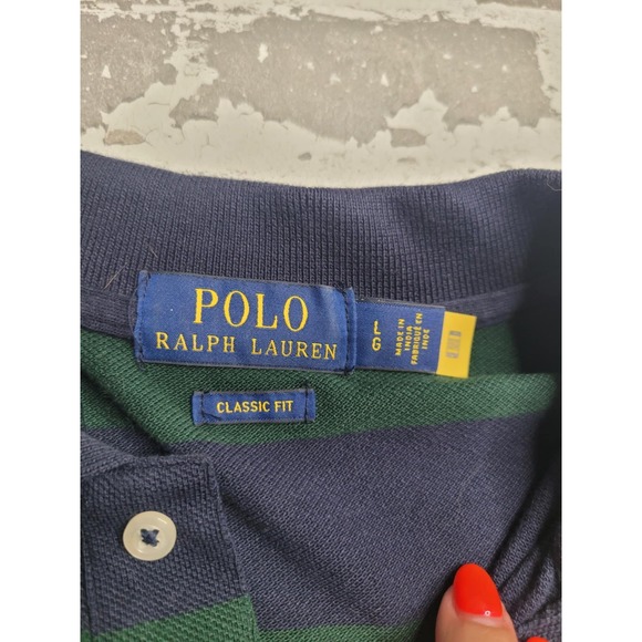 Polo Ralph Lauren Green/Blue Striped Polo Classic Fit‎ Men's Large - Picture 6 of 6
